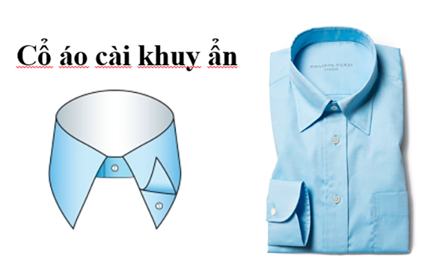 Cổ áo sơ mi nhọn cài khuy ẩn