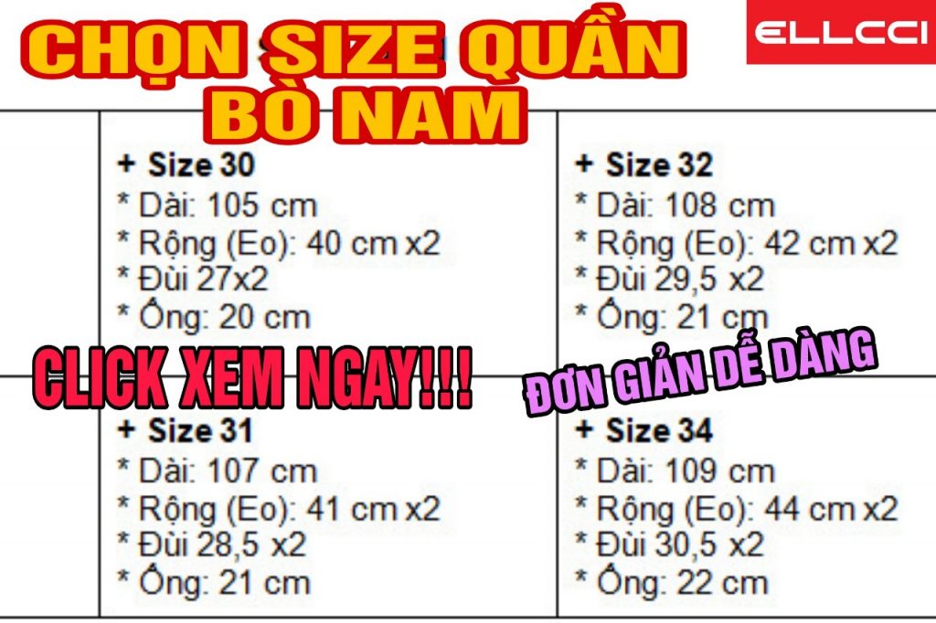 cách chọn size quần bò nam